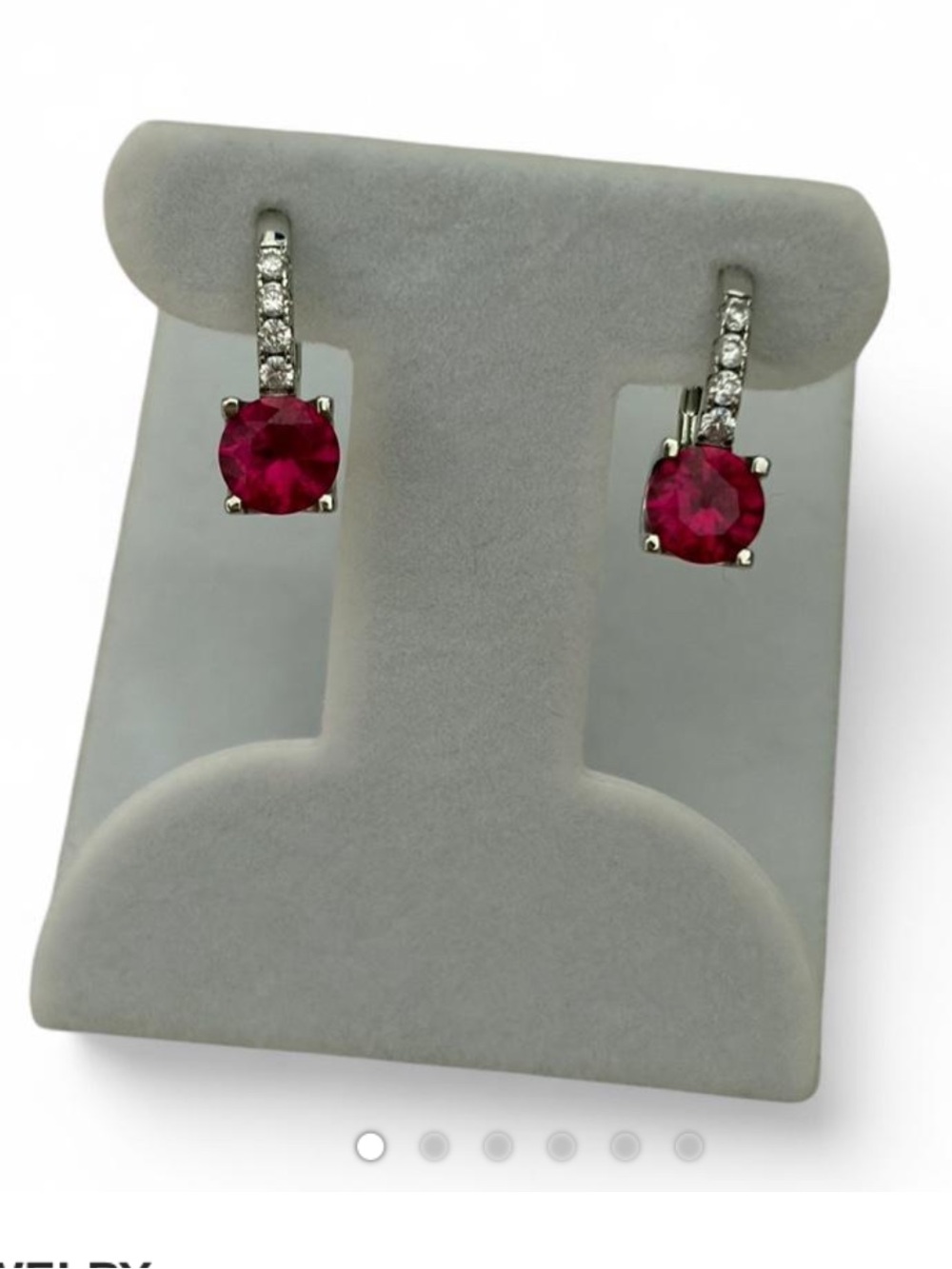 Ruby Red Drop Earrings Silver Tone CZ Hoop Dainty
